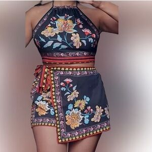 Floral Halter Top and Skirt Set